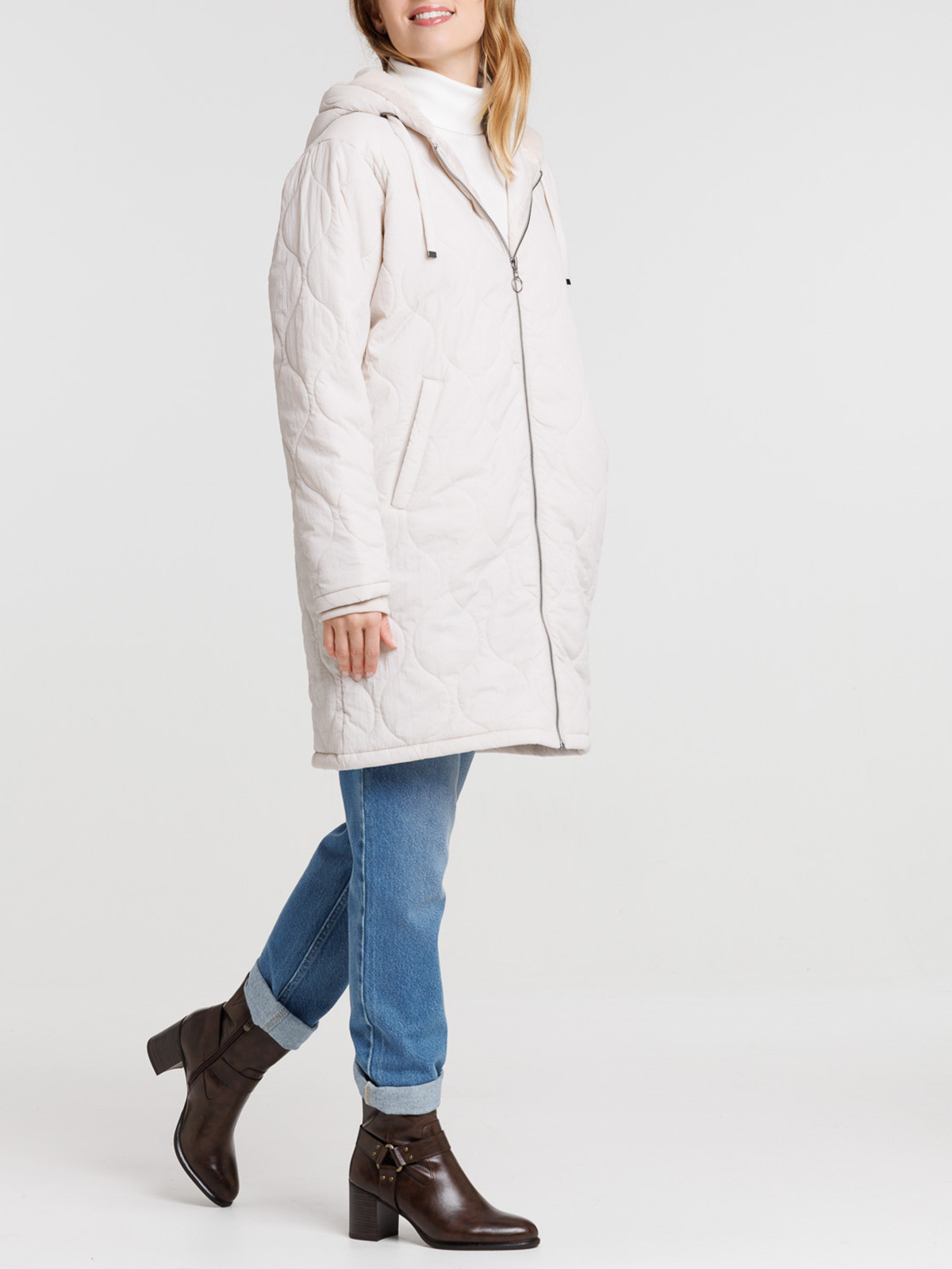 Doudoune longue crème grisée femme