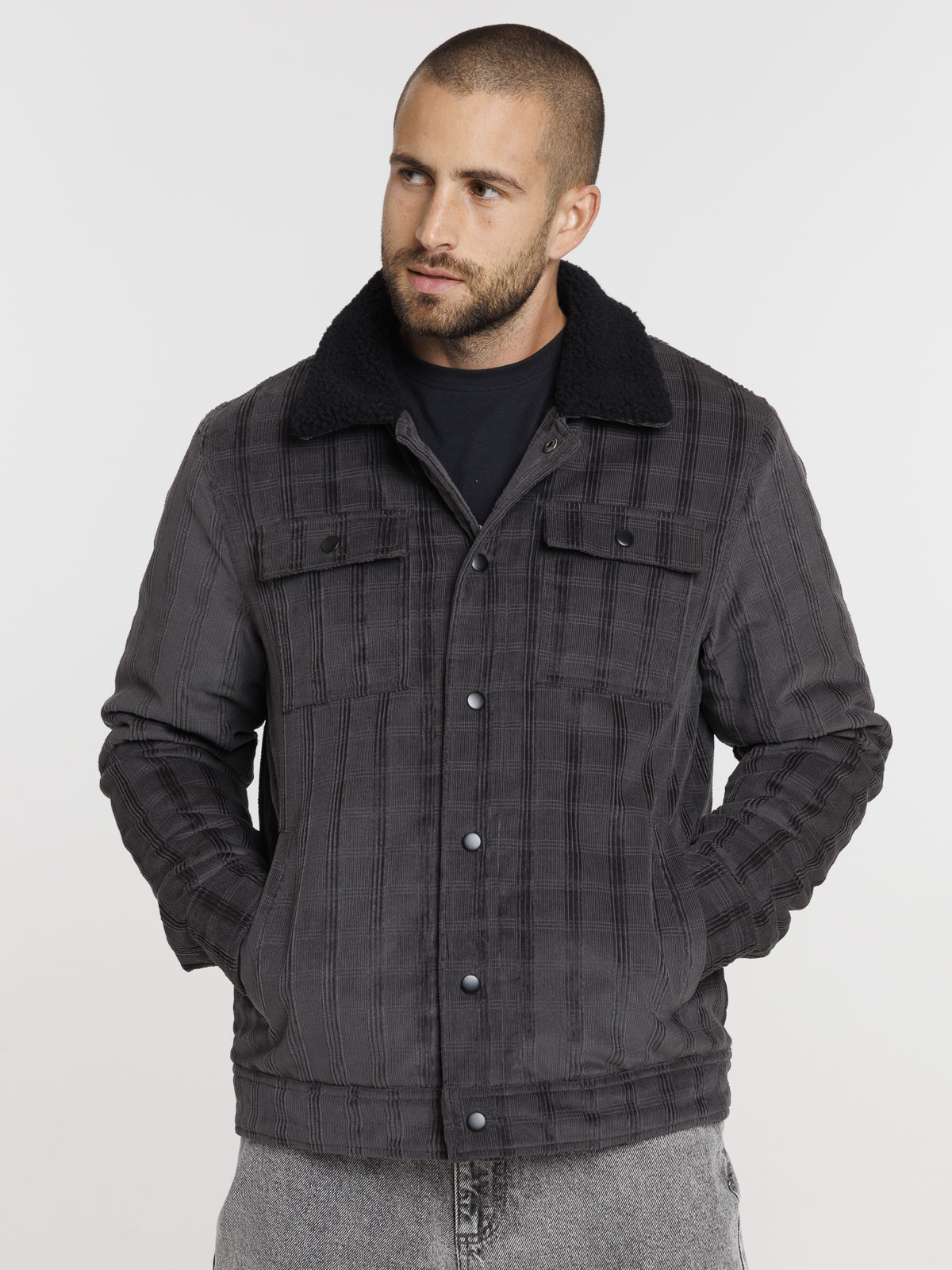 Blouson à carreaux col sherpa homme Blouson à carreaux col sherpa homme