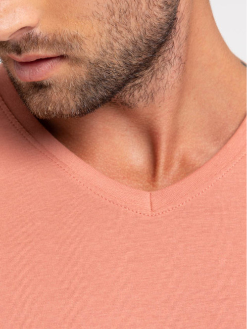 T-shirt rose sauvage col V...