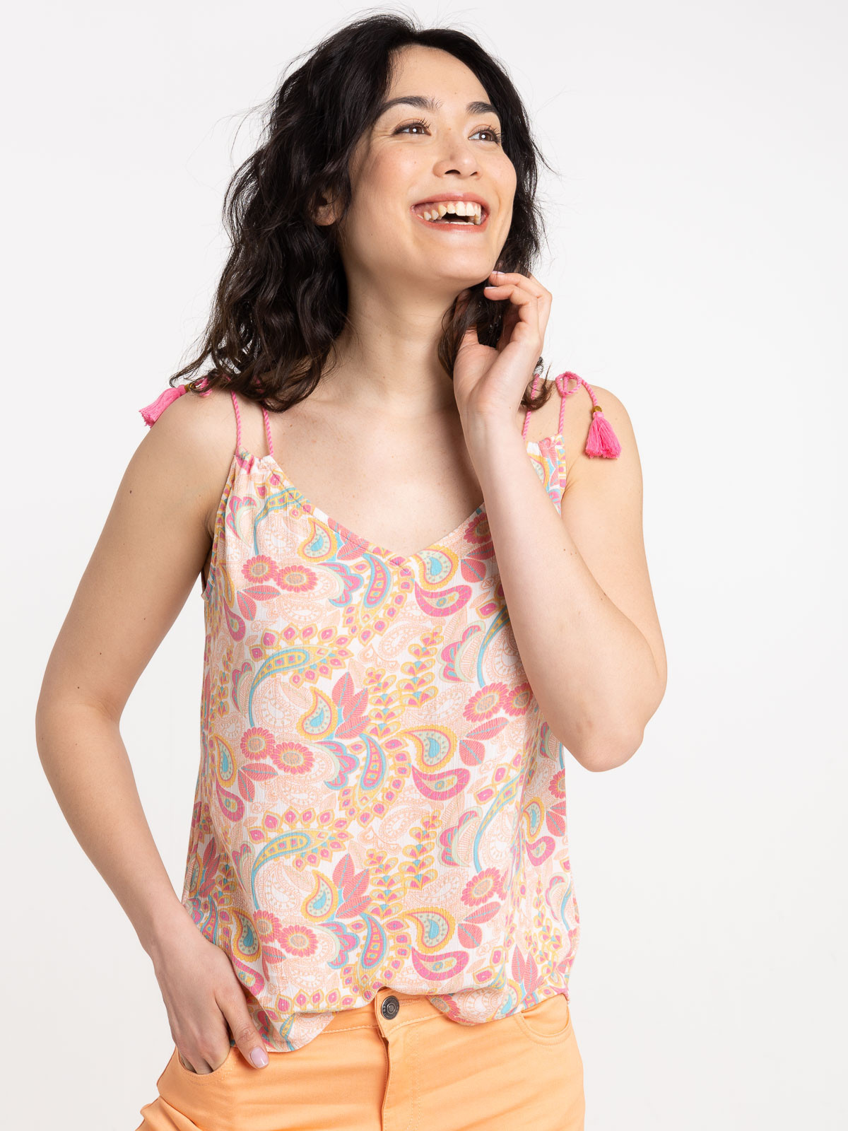 Top bretelle col V imprimé femme