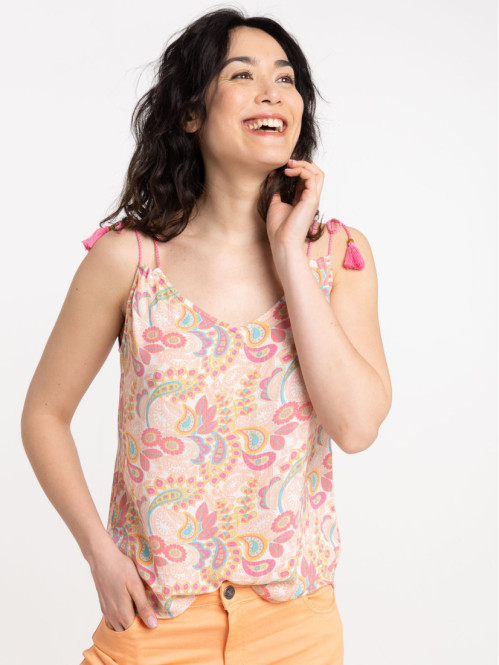 Top bretelle col V imprimé femme