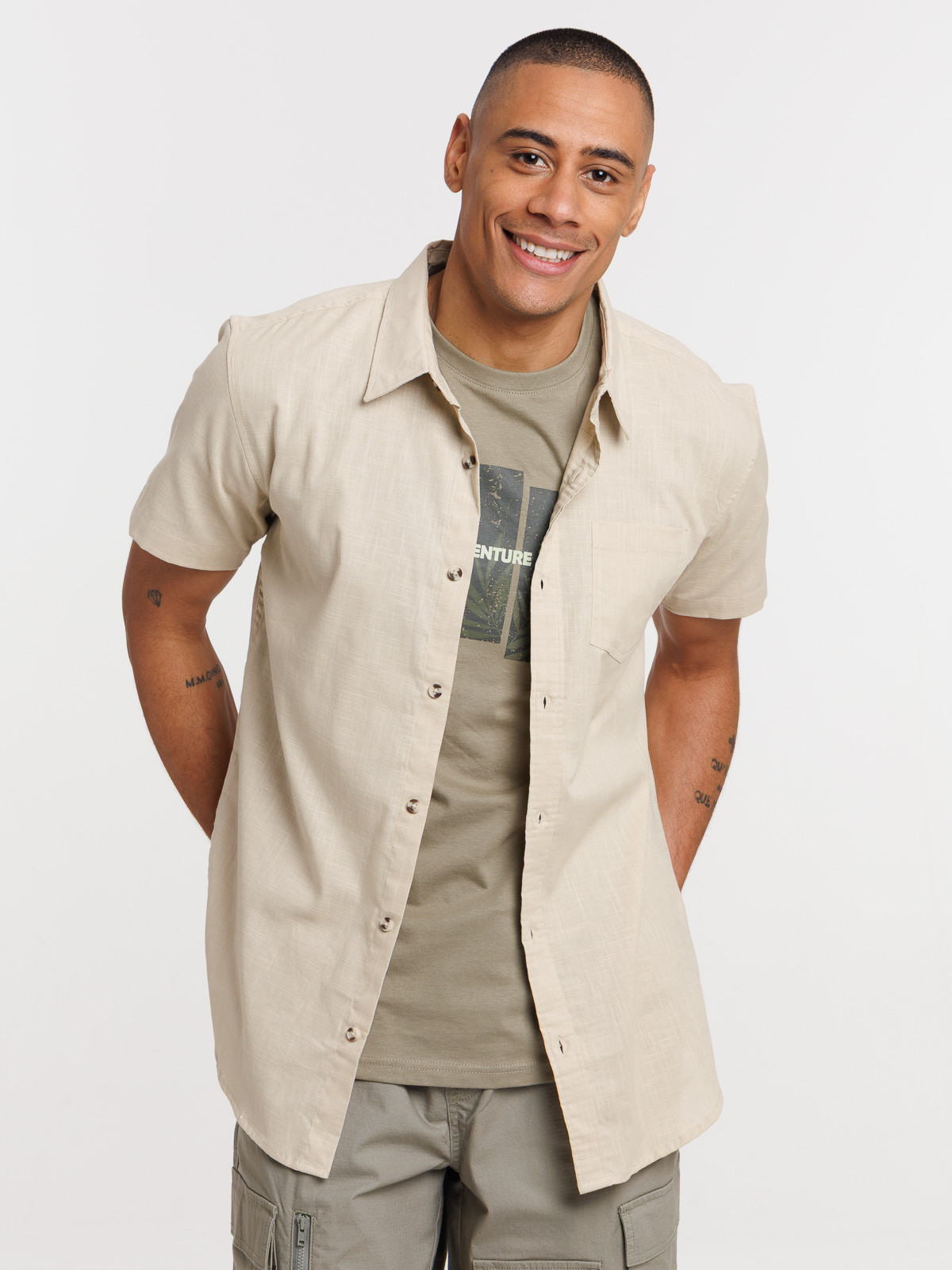 Chemisette beige grisé homme