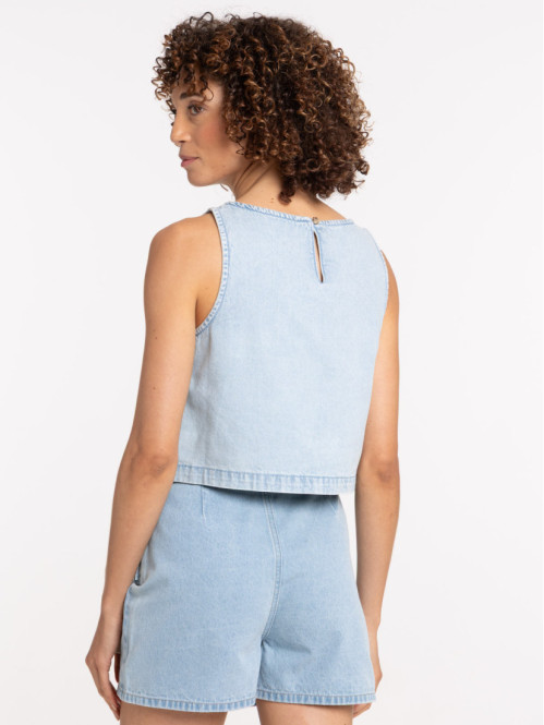 Top denim à bretelles femme