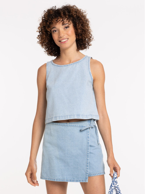 Top denim à bretelles femme