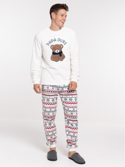 Pyjama Pantalon Homme Blanc Avec Ours - Taille S, Tissu Modal Doux, Taille élastique, Poches - Pour La Maison, Loisirs