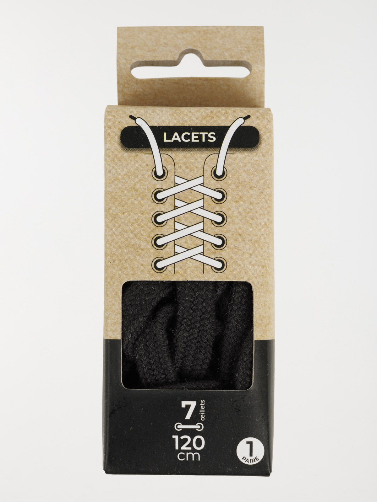 Lacets plats noirs 120 cm 7 oeillets