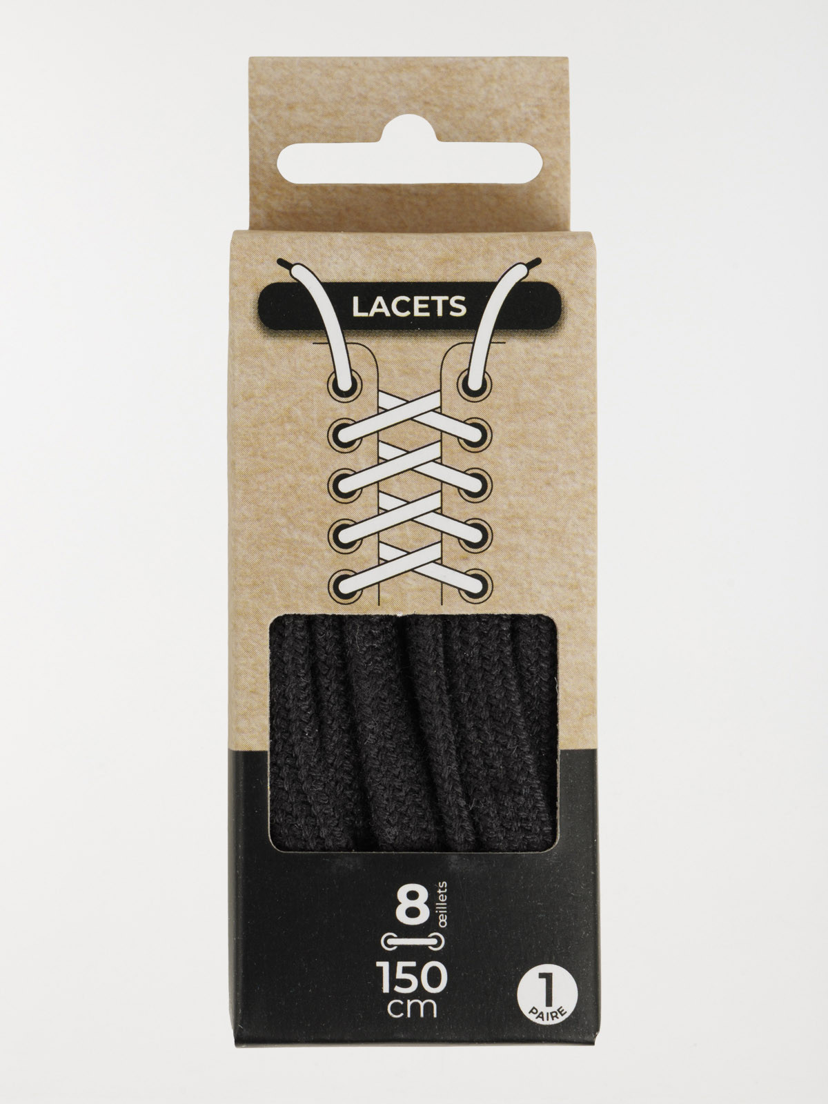 Lacets plats noirs 150 cm 8 oeillets