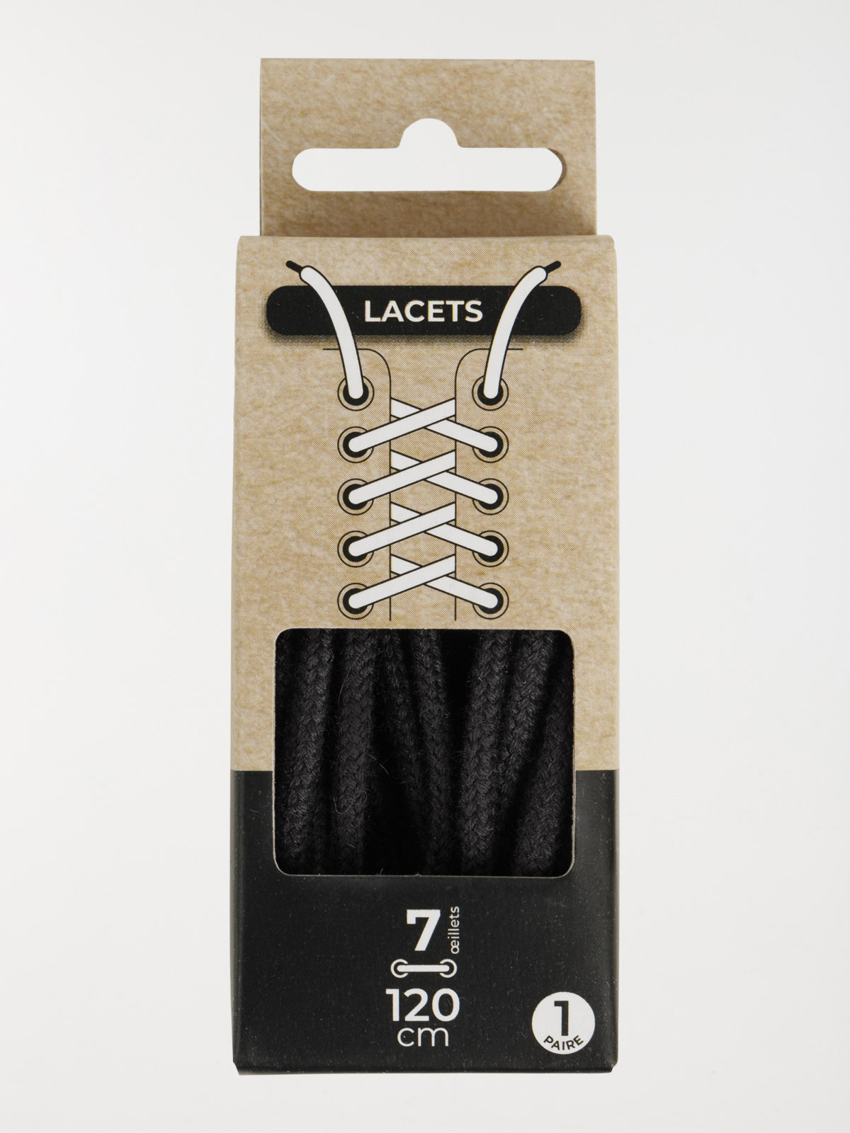 Lacets cordons noirs 120 cm 7 oeillets