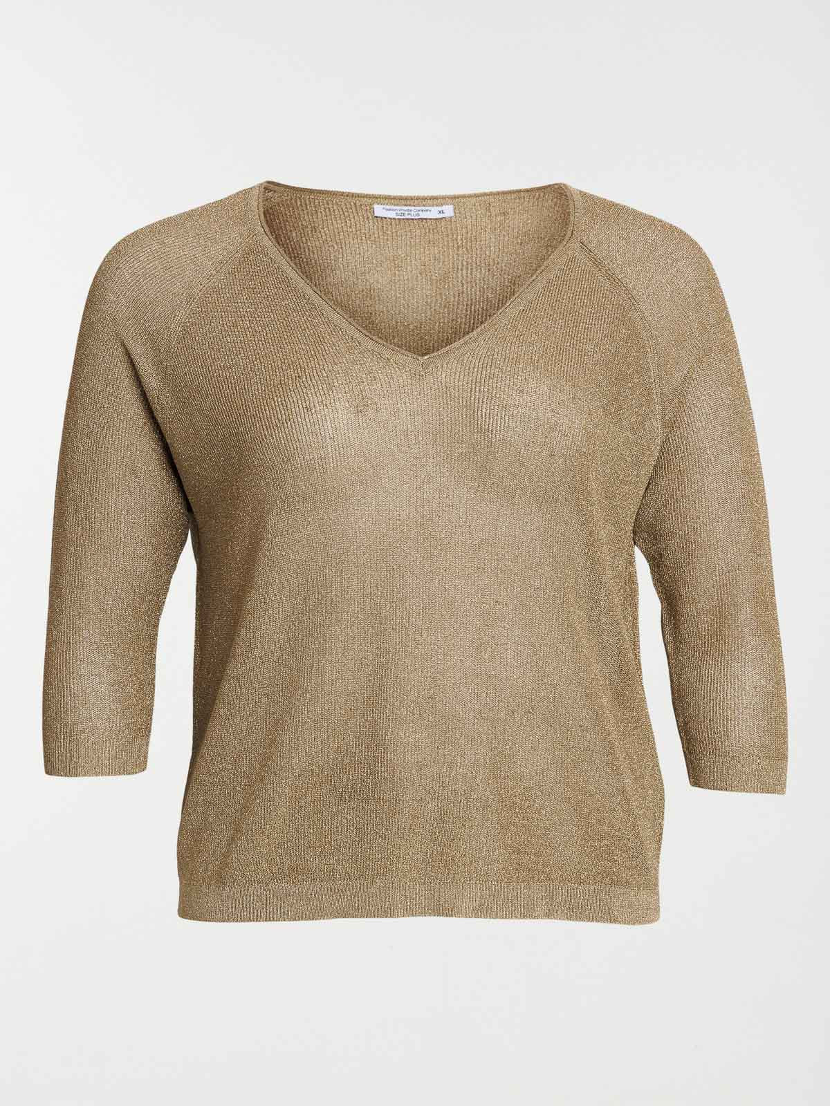 Pull col V caramel grande taille femme Pull col V caramel grande taille femme