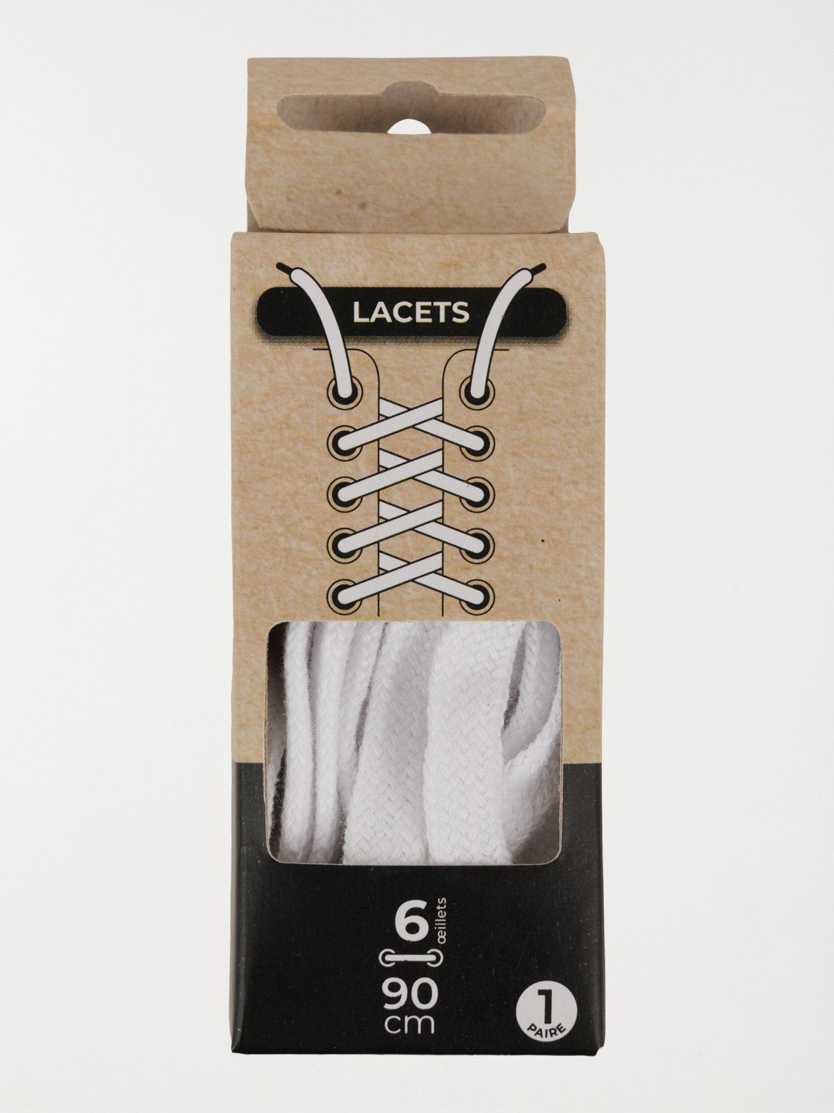 Lacets plats blancs 90 cm 6 oeillets