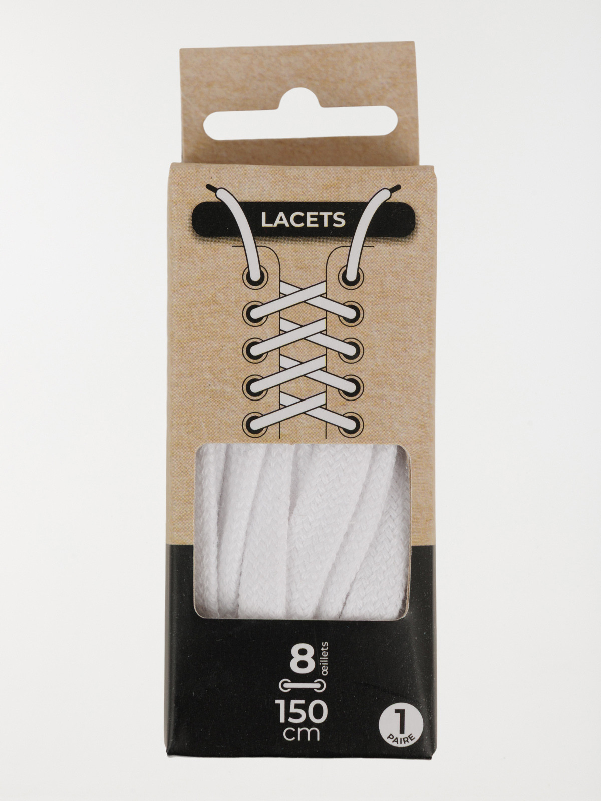 Lacets plats blancs 150 cm 8 oeillets