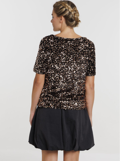 Blouse noire sequins femme