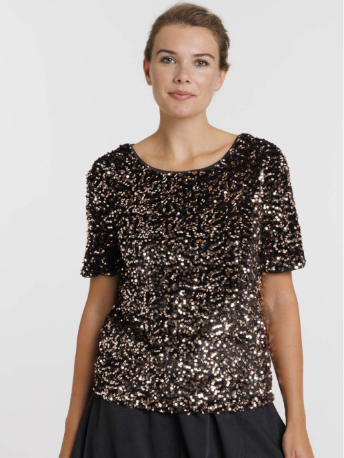 Blouse noire sequins femme