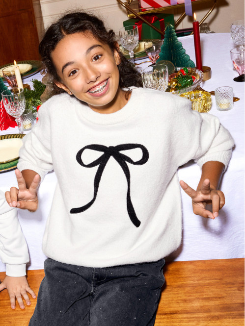 Pull écru noeud fille (XXS-M)