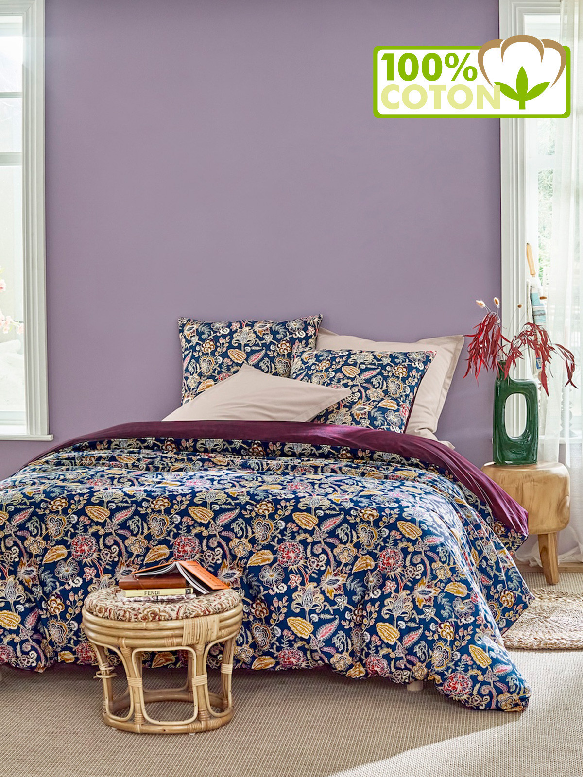 Parure 2 personnes florale 240x220 cm