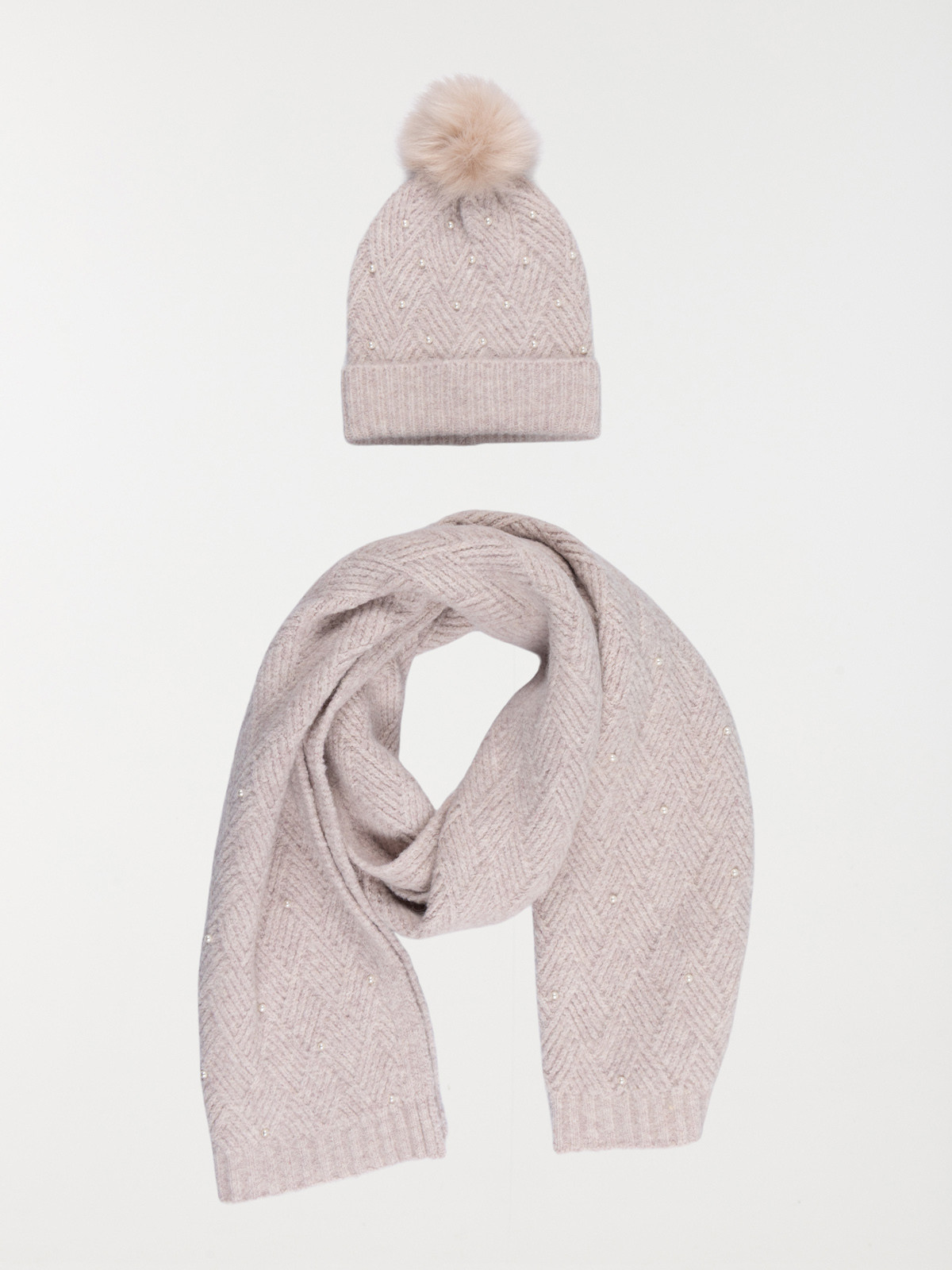 Ensemble bonnet écharpe beige femme