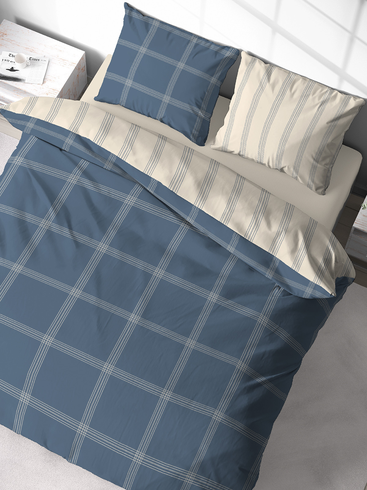 Parure à carreaux 2 personnes 240x220 cm