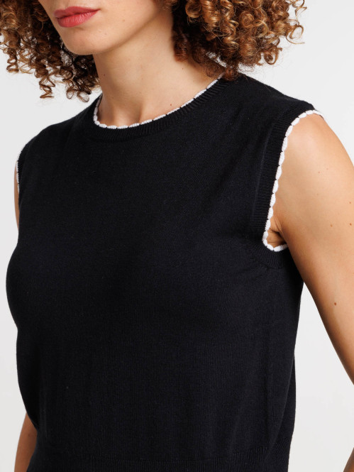 Pull sans manches noir femme