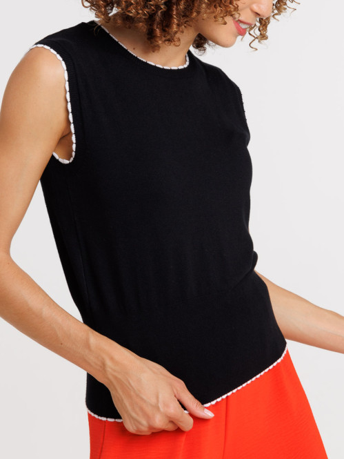 Pull sans manches noir femme