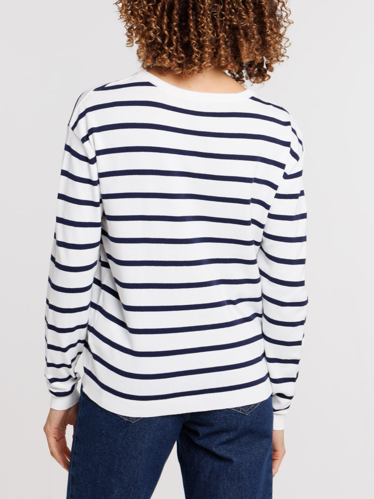 Pull écru col rond rayé femme