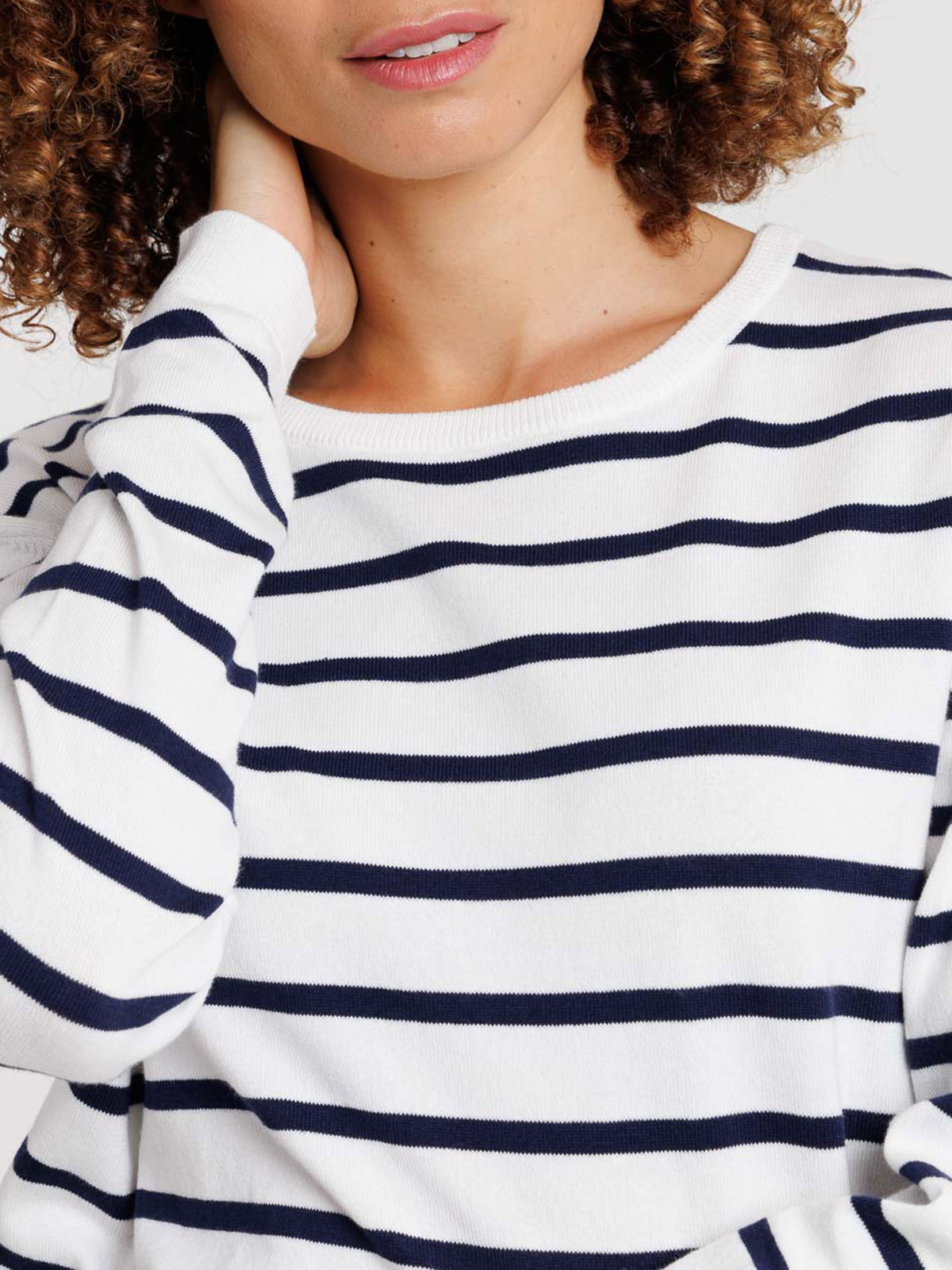 Pull écru col rond rayé femme