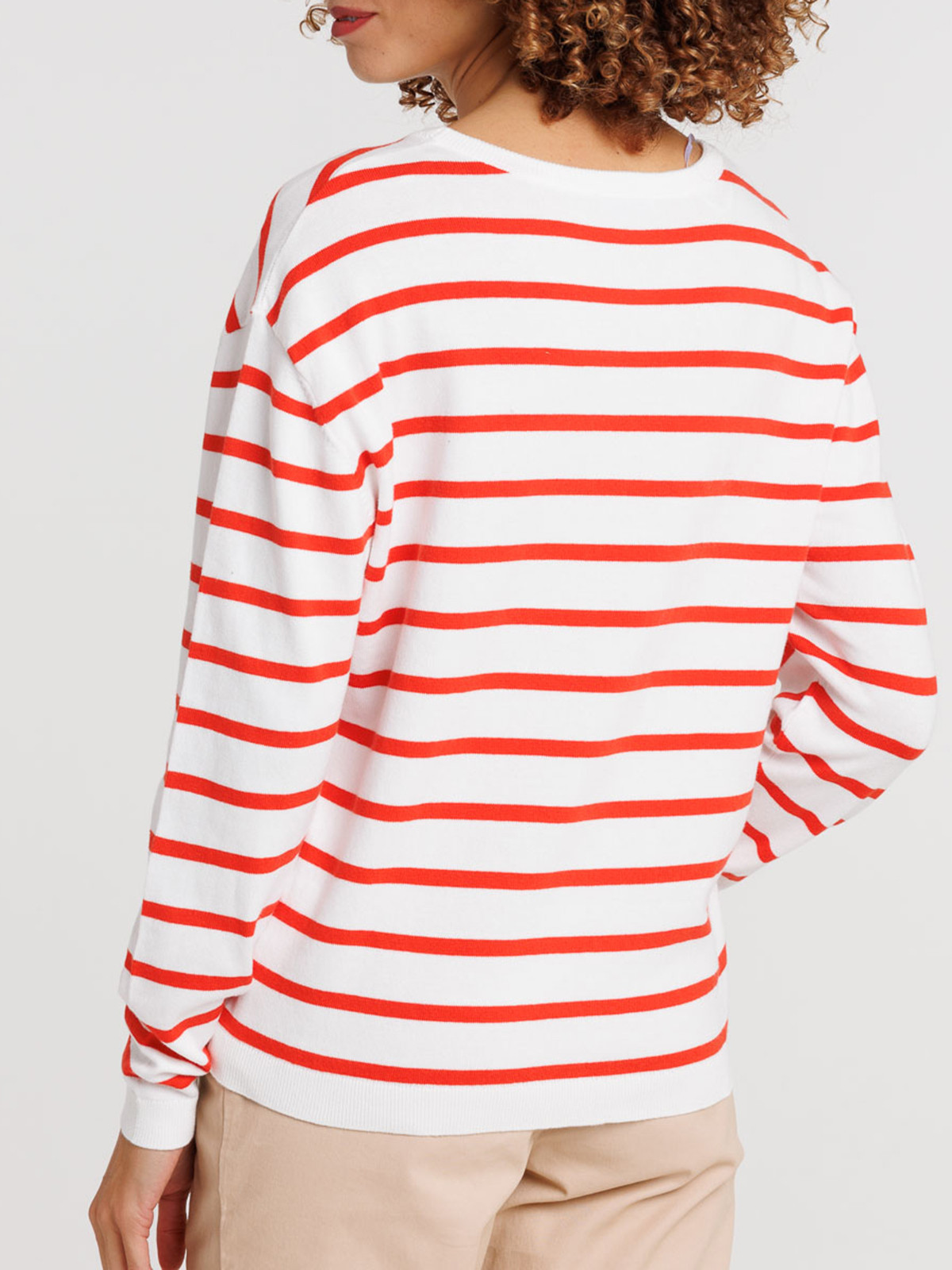 Pull col rond rayures rouges femme