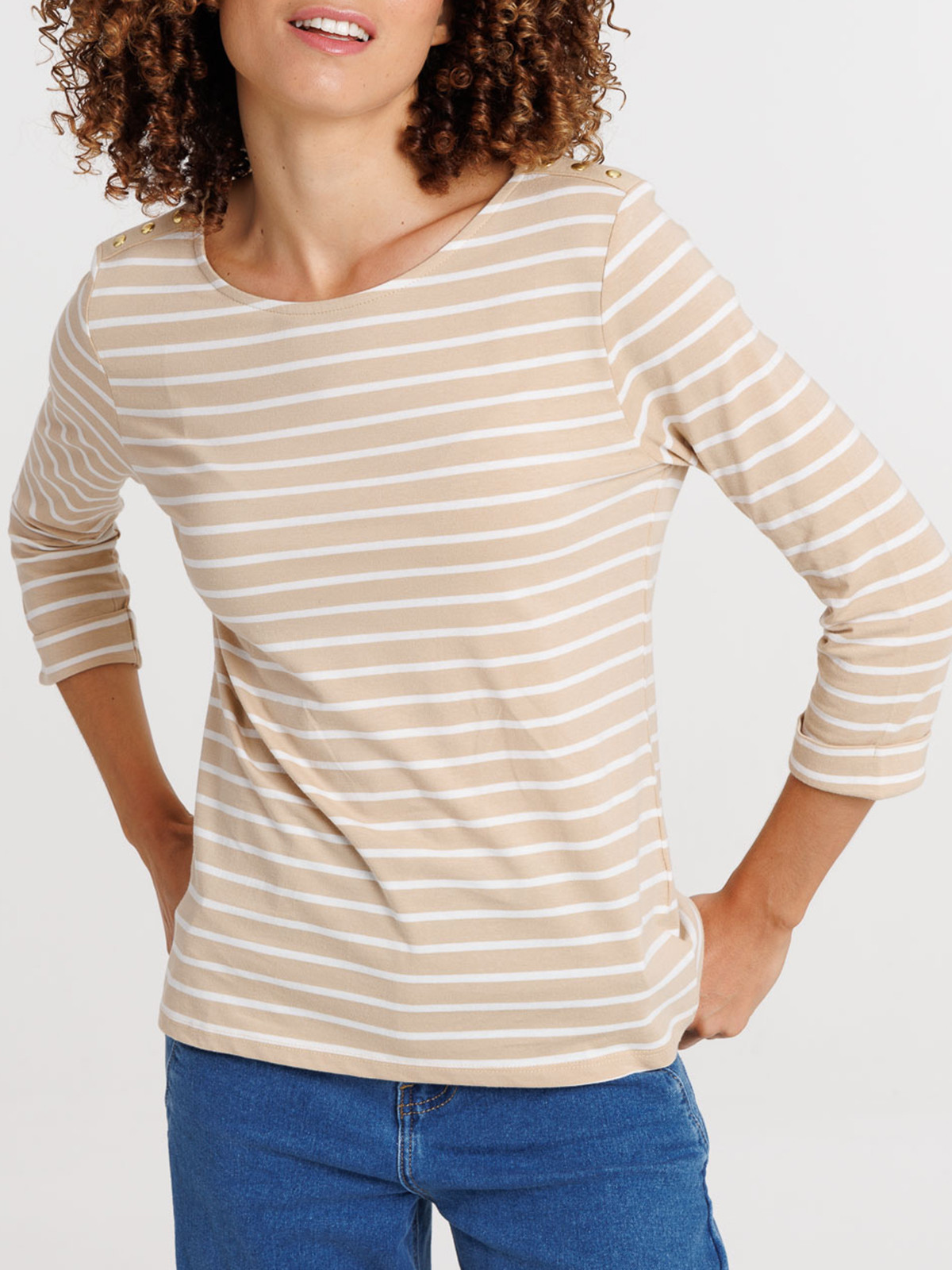 T-shirt beige rayé écru femme T-shirt beige rayé écru femme