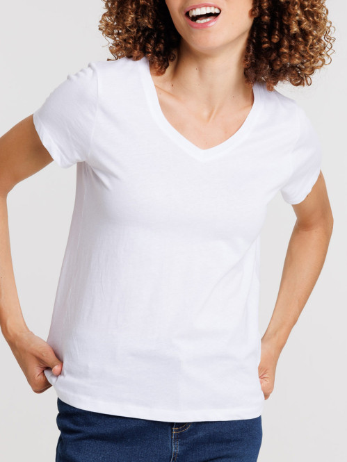 Tee-shirt blanc col V femme
