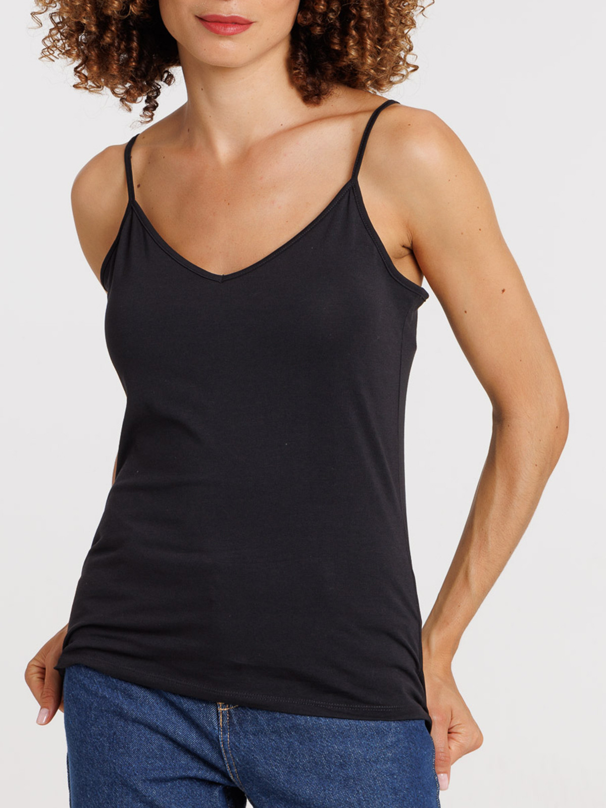 Débardeur col V noir femme