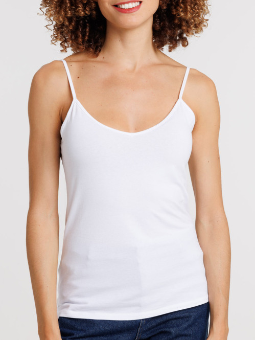 Débardeur col V blanc femme