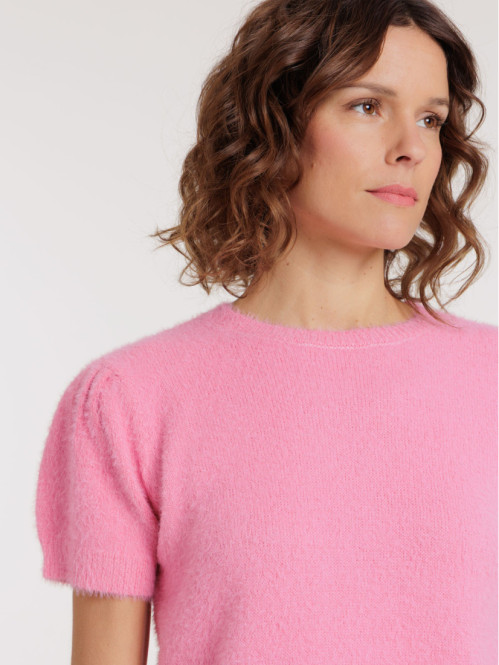 Pull femme rose manches...