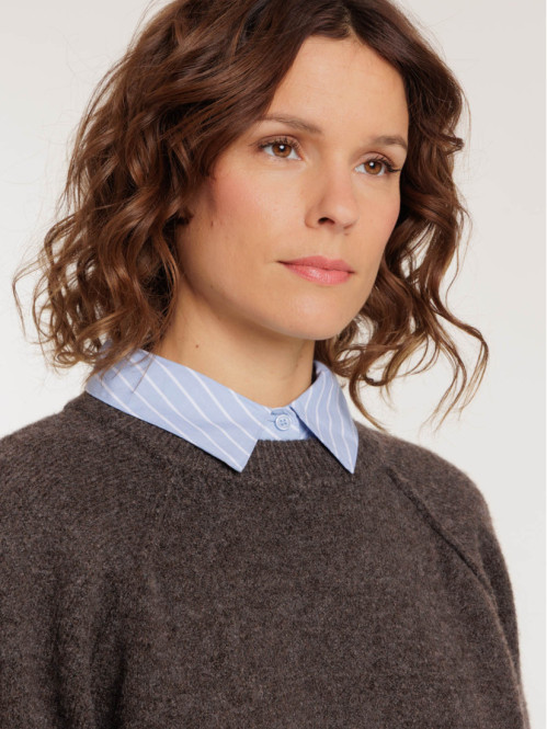 Pull col rond écorce femme
