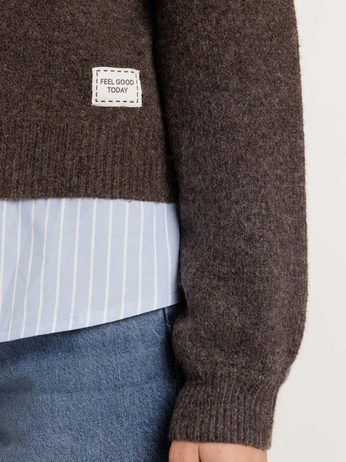 Pull col rond écorce femme