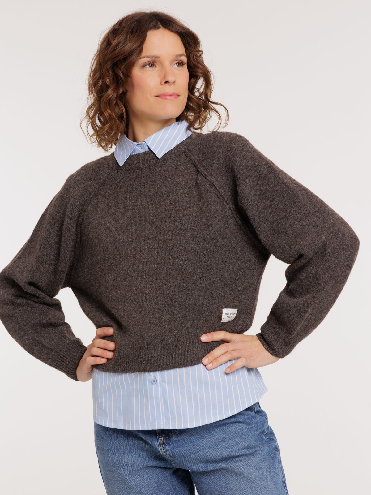 Pull col rond écorce femme