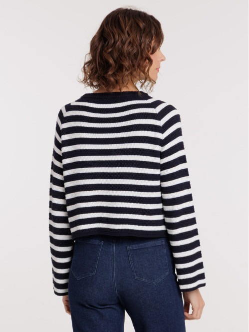 Pull col rond rayé femme