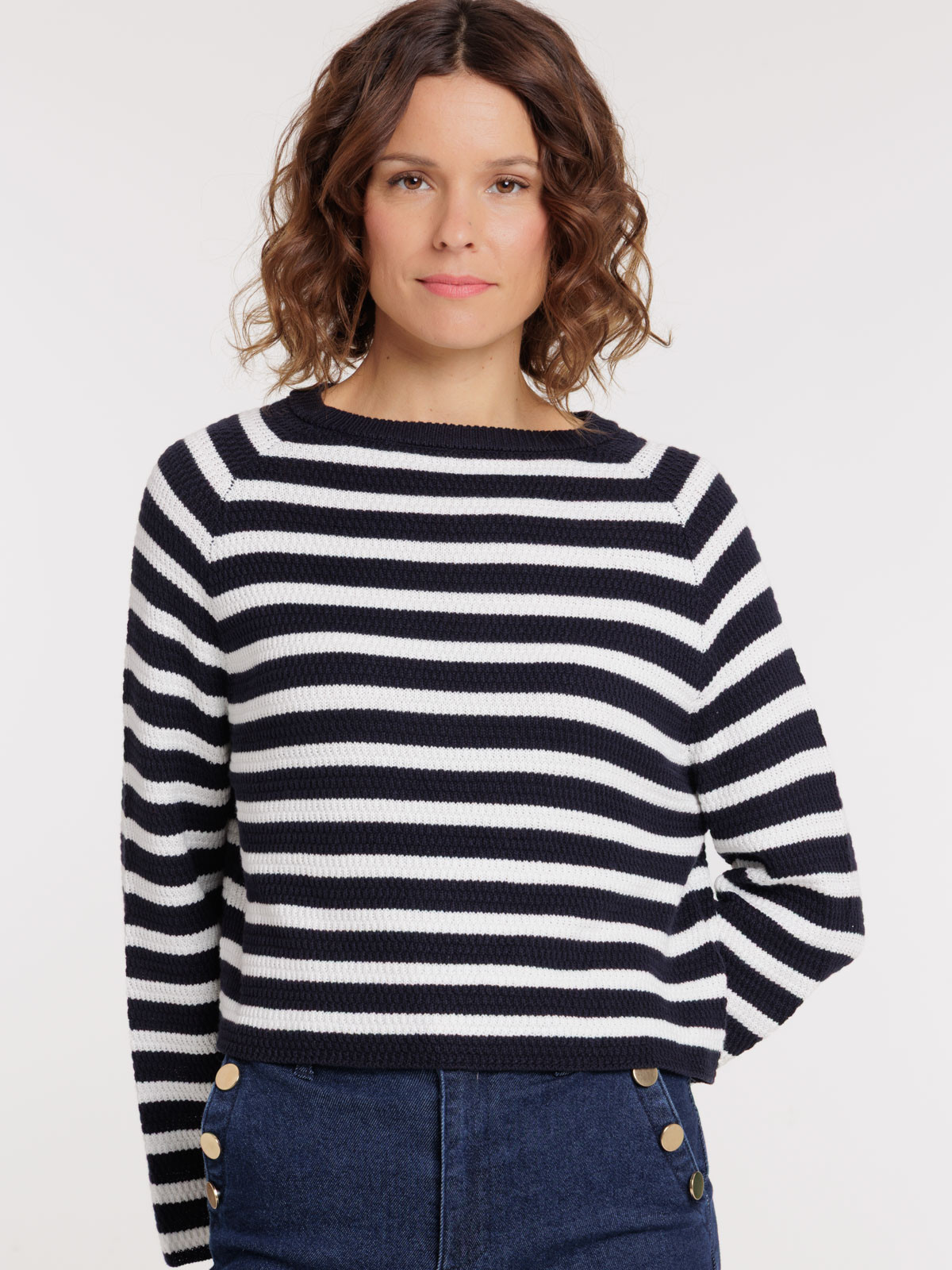 Pull col rond rayé femme