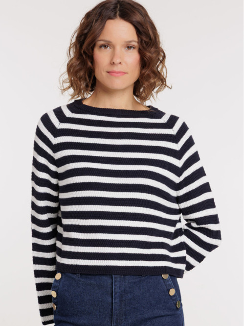 Pull col rond rayé femme