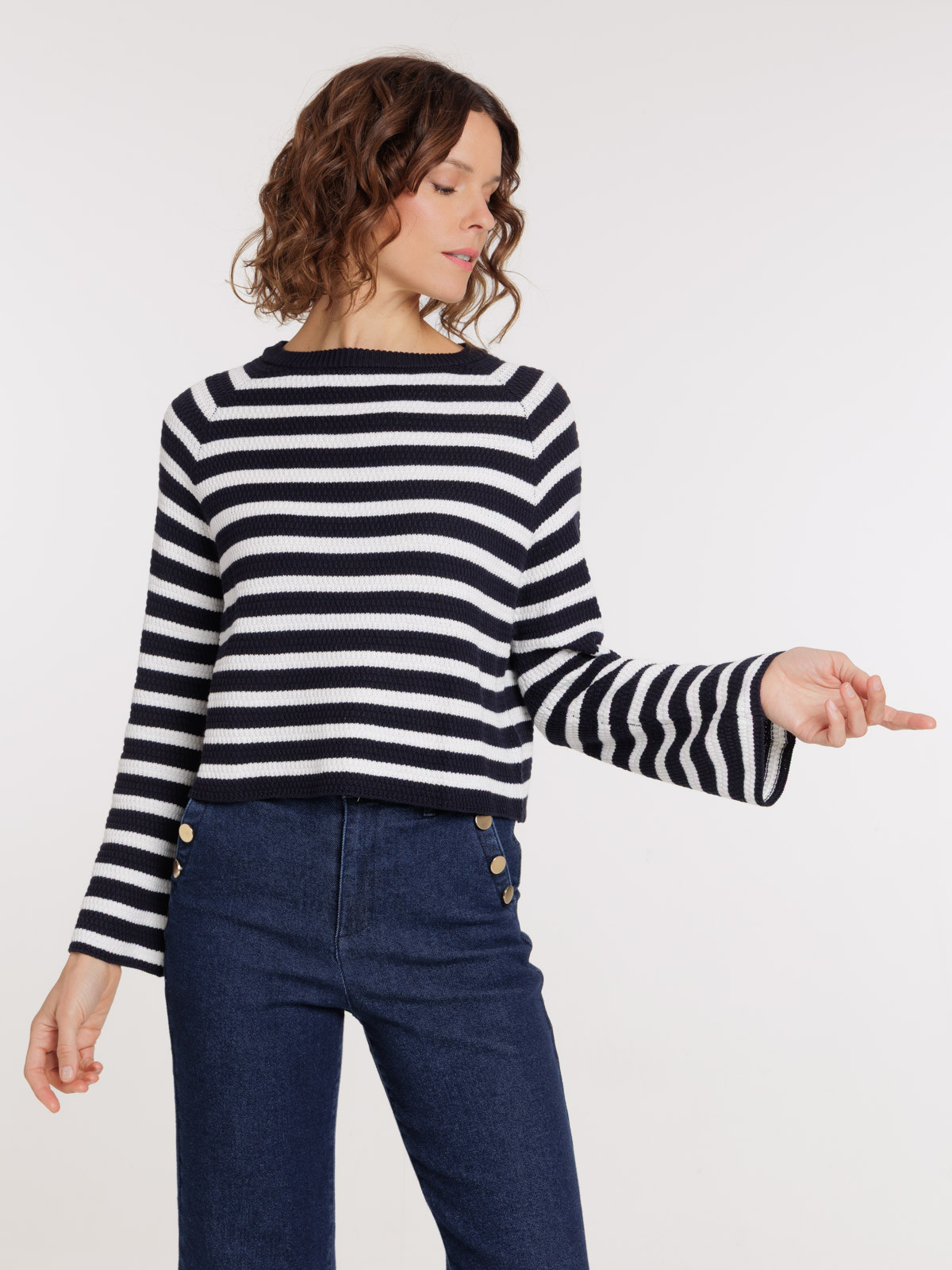 Pull col rond rayé femme