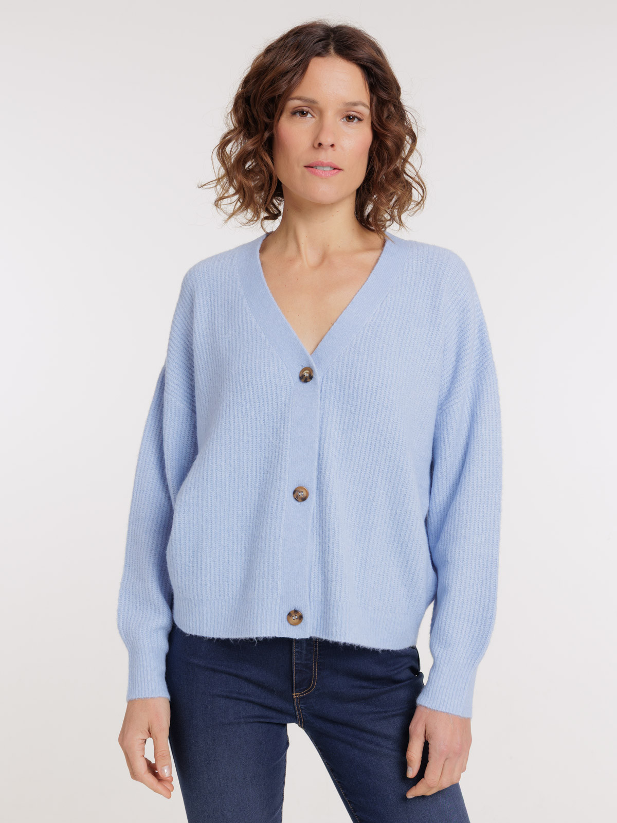 Gilet basique boutonné calm blue femme