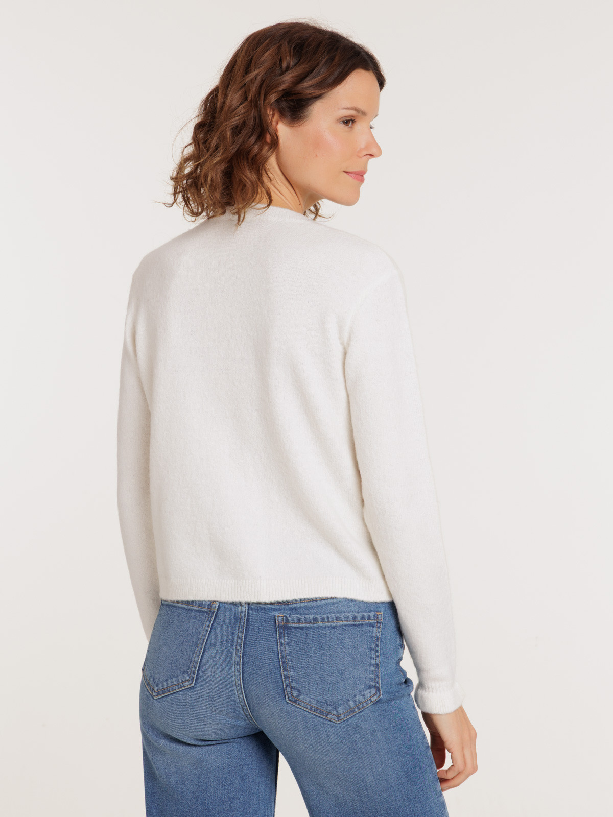 Gilet boutonné col rond et volants femme