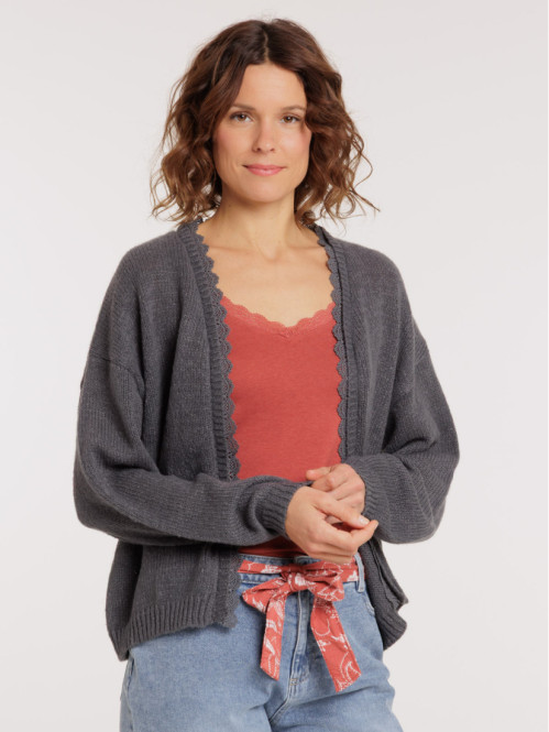 Gilet ouvert dentelle femme