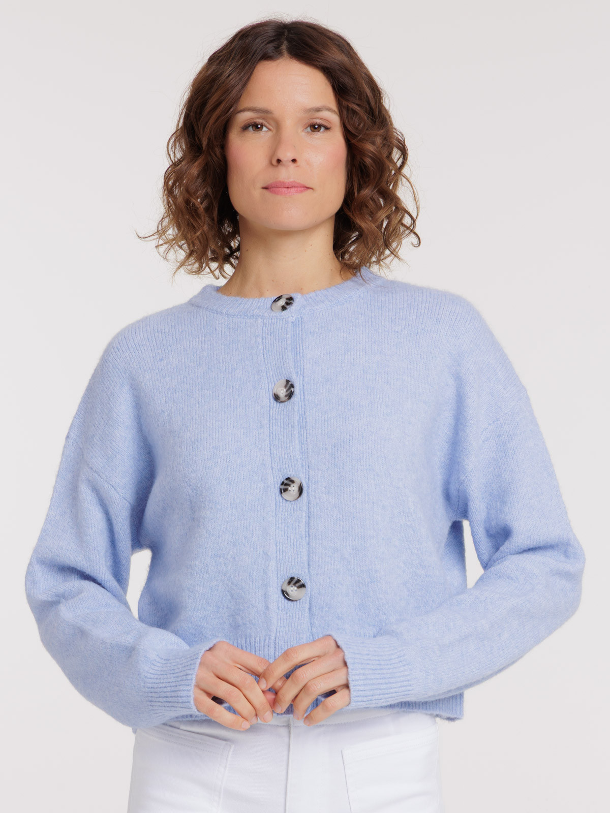 Gilet boutonné col rond femme