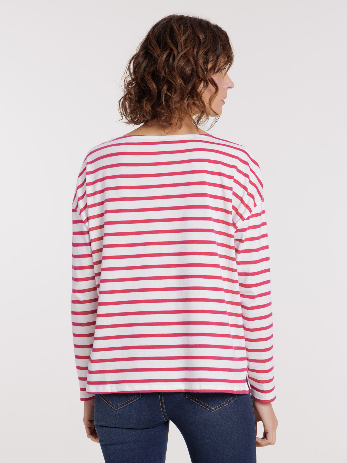 Tee-shirt écru rayé rose femme Tee-shirt écru rayé rose femme