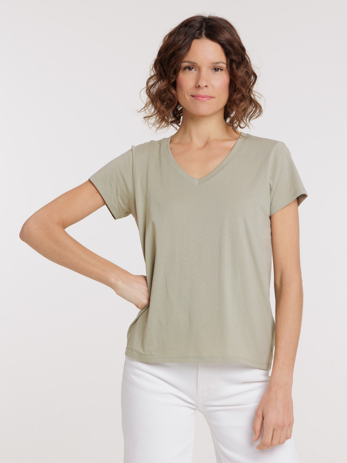 Tee-shirt col V mousse clair femme Tee-shirt col V mousse clair femme