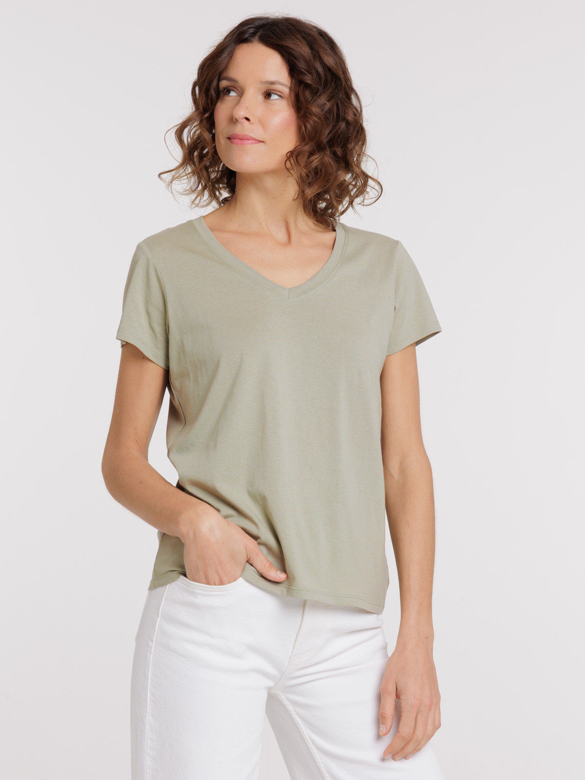 Tee-shirt col V mousse clair femme Tee-shirt col V mousse clair femme