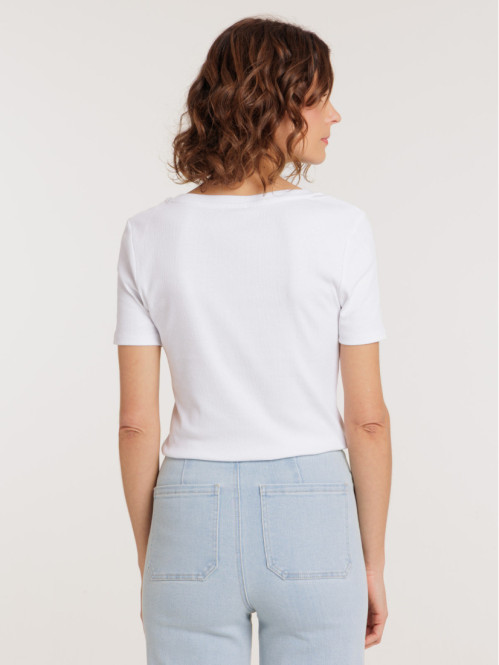 Tee-shirt blanc cotélé femme