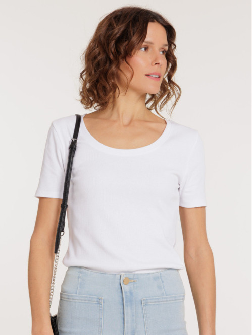 Tee-shirt blanc cotélé femme