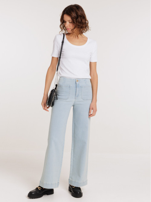 Tee-shirt blanc cotélé femme