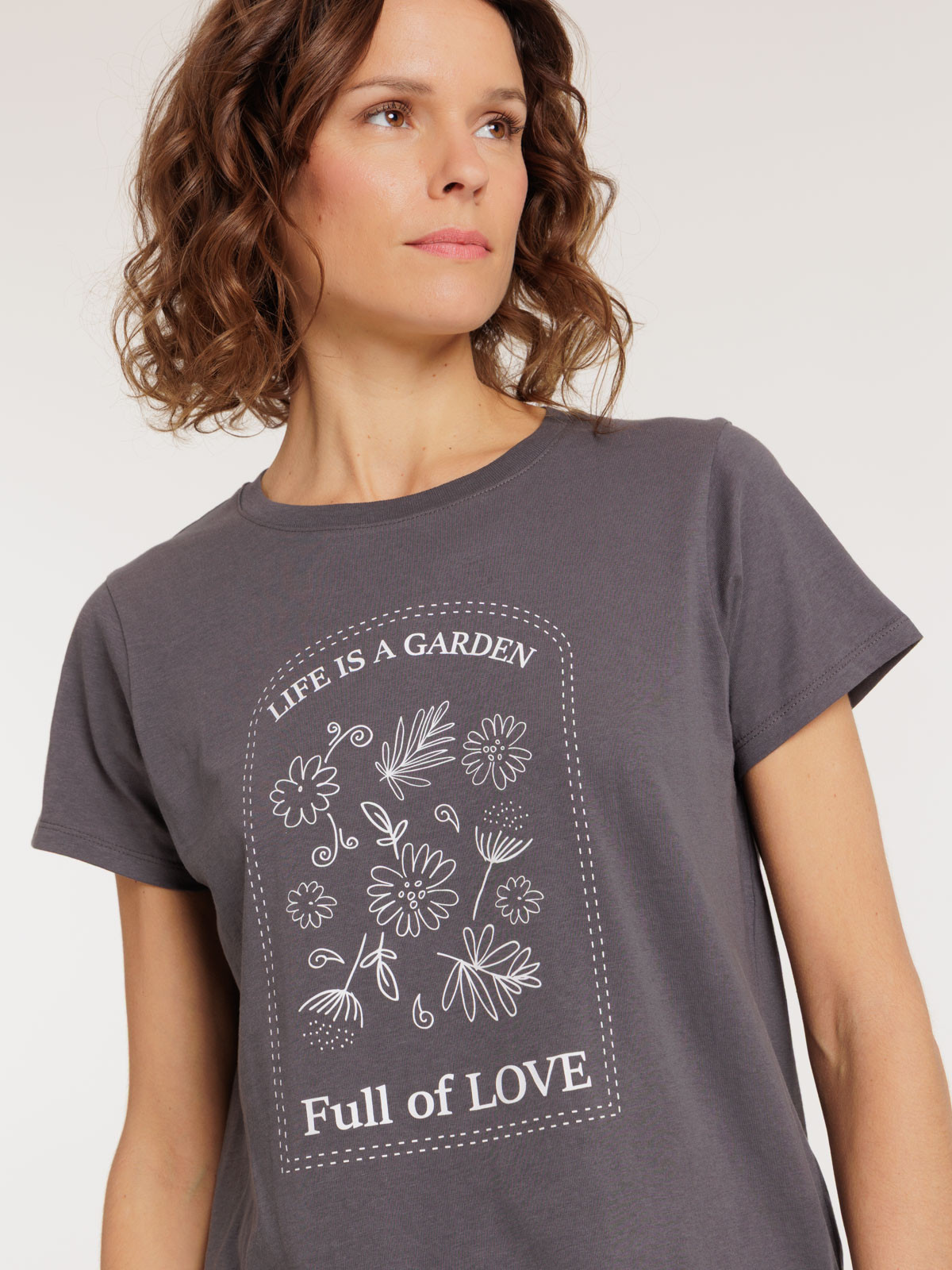 T-shirt col rond motif fleurs femme