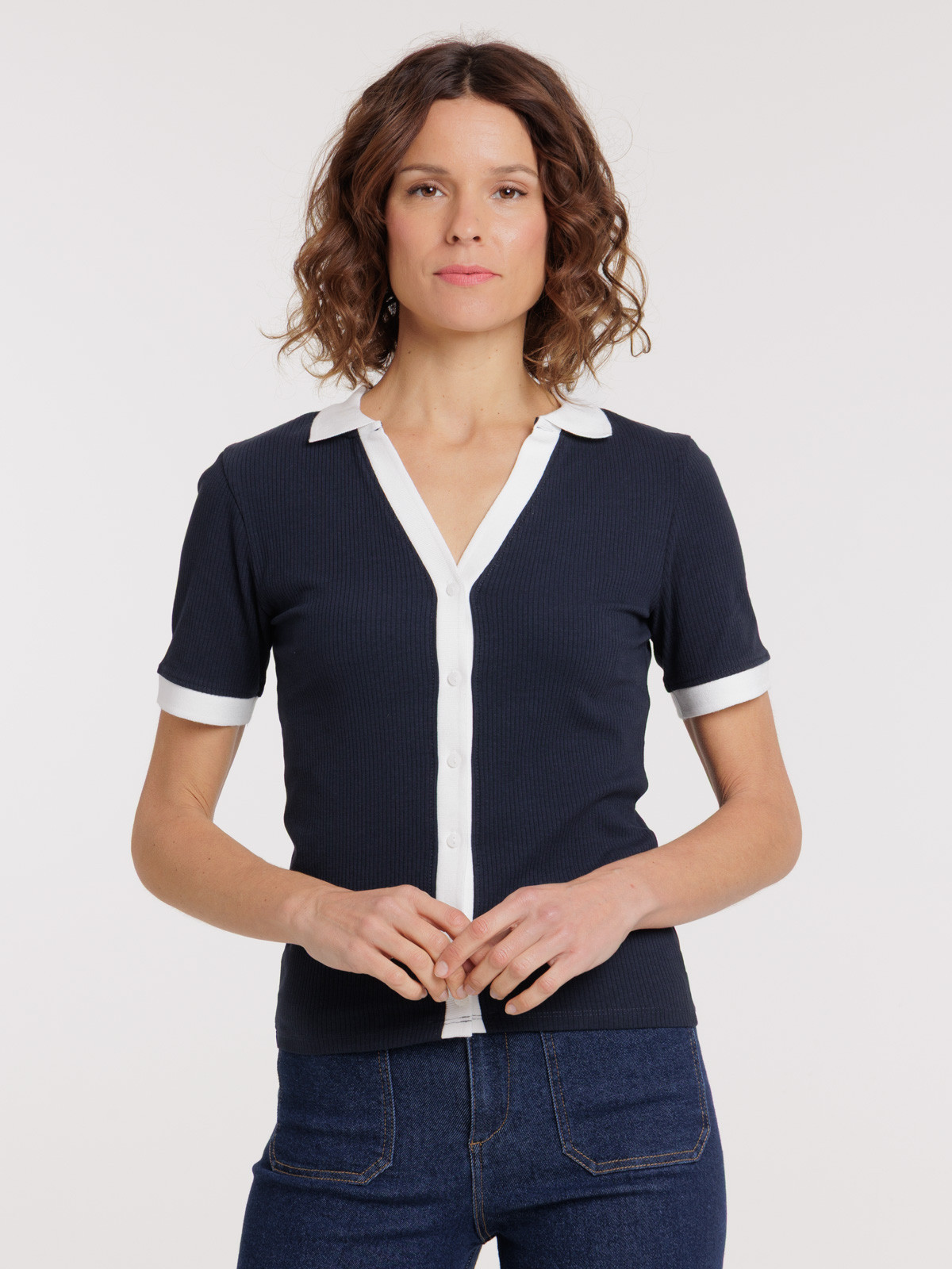 T-shirt col polo femme